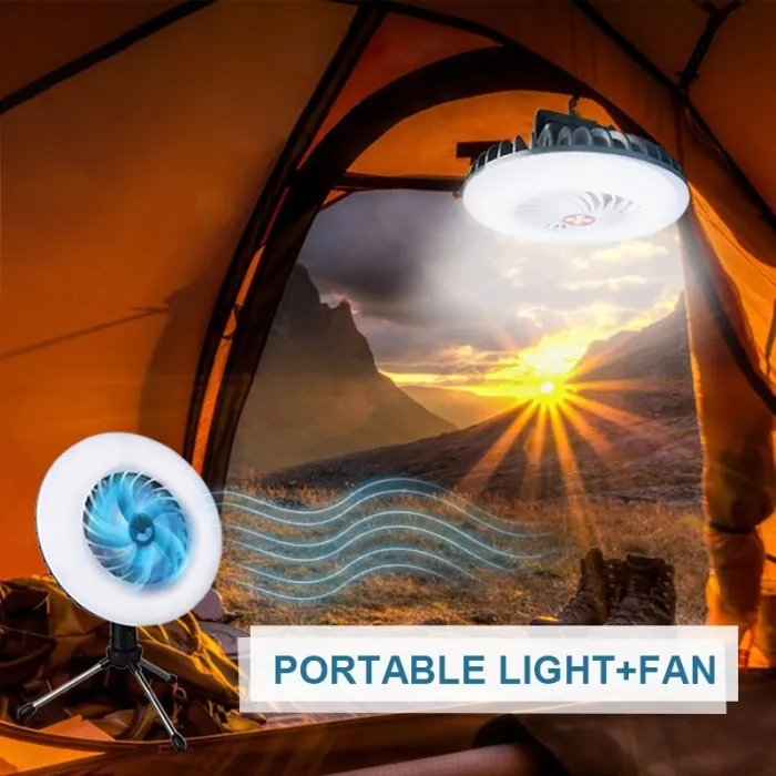 Ventilador de campismo com luz - lâmpada portátil - LED - USB