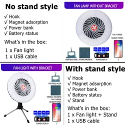 Campingventilator mit Licht - tragbare Lampe - LED - USB