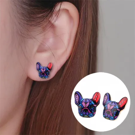 Stilfulde øreringe - farverig fransk bulldog