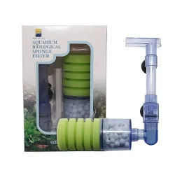 Akvarieluftpumpe - biokjemisk filter - dobbel skumsvamp - ultra stillegående