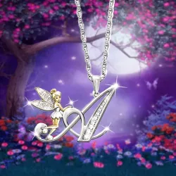 Colar de prata elegante - letras do alfabeto de cristal - fada das flores