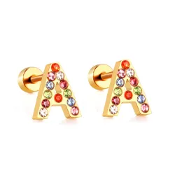 Elegante små øredobber - med fargerike rhinestones - alfabetbokstaver