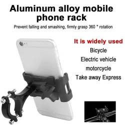 Universell telefonholder - for sykkel-/motorsykkelstyre - antiskli - klips - roterbar - aluminiumslegering