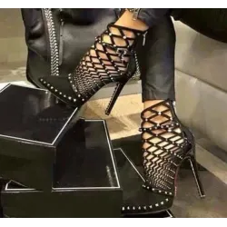 Bottines sexy - sandales à talons hauts - style gladiateur - rivets - conception de cage découpée