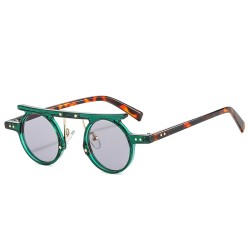 Óculos de sol redondos pequenos da moda - lente gradiente - cor dupla - rebites - UV400