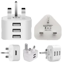 UK-kontakt - adapter - 3-stifts väggladdare - med USB-portar - 110V-220V