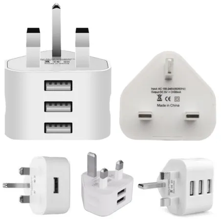 Spina UK - adattatore - caricatore da muro a 3 pin - con porte USB - 110V-220V