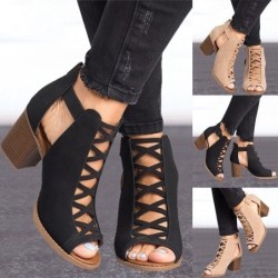 Fashionabla ihåliga skor - ankelsandaler - tjock klack