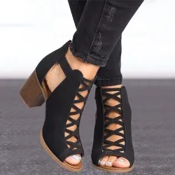 SandaliasZapatos huecos de moda - sandalias de tobillo - tacón grueso