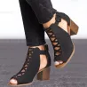 Modne buty drążone - sandały za kostkę - gruby obcasSandały