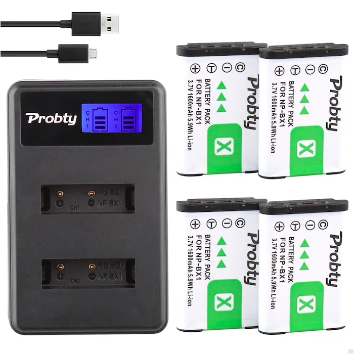 Batería / cargadorCargador NP-BX1 con 4 baterías para Sony DSC-RX100 DSC-WX500 IV HX300 WX300 HDR-AS15 X3000R MV1 AS30V HDR-A...