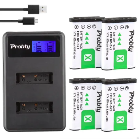 Chargeur NP-BX1 avec 4 batteries pour Sony DSC-RX100 DSC-WX500 IV HX300 WX300 HDR-AS15 X3000R MV1 AS30V HDR-AS300