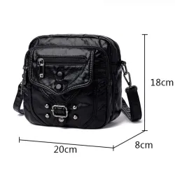Bolsa pequena de ombro / cintura - couro - rebites - zíperes