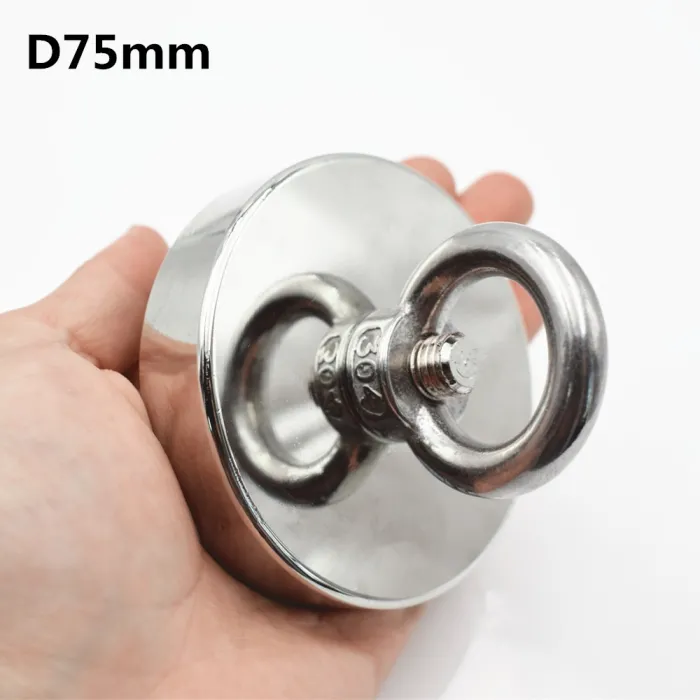 N52 - neodymmagnet - kraftig magnetisk sylinder med krok - 200kg - D75mm