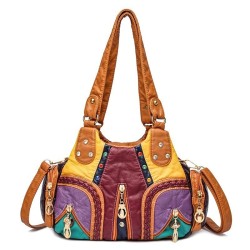 Vintage small shoulder bag - rivets - contrast colors - leatherBags