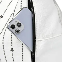 Modischer Rucksack - Diebstahlschutz - Leder - Nietensterne - großes Fassungsvermögen