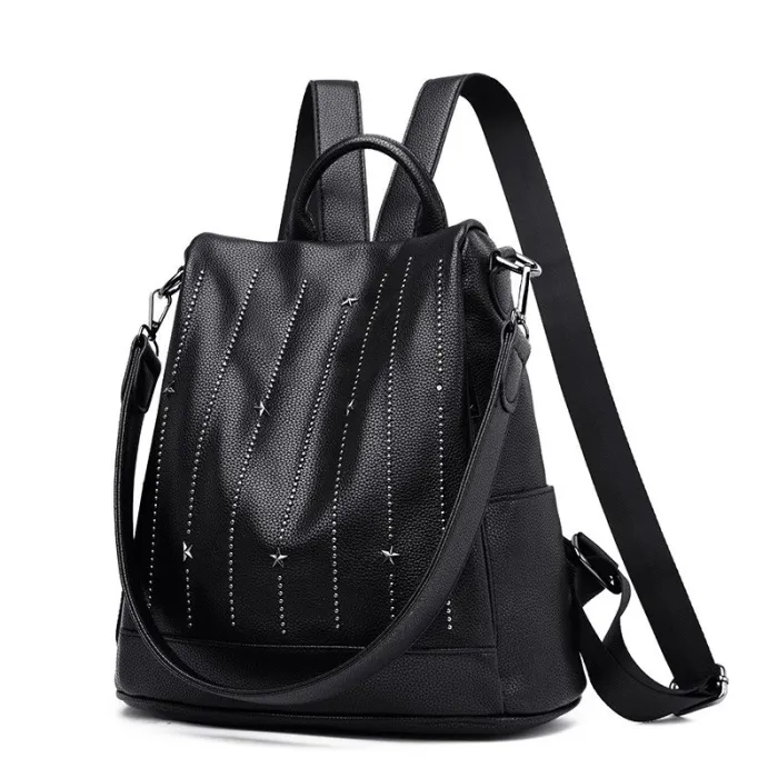 Mochila da moda - anti-roubo - couro - estrelas de rebites - grande capacidade