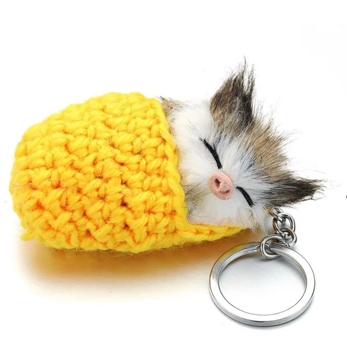 Sovande katt i en handvävd spjälsäng - nyckelring