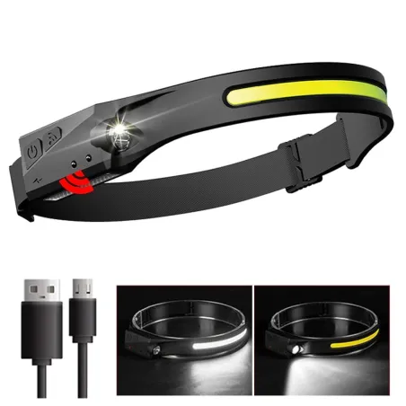 LinternasLinterna frontal de inducción con batería integrada - LED COB - recargable por USB - linterna frontal