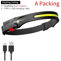 Induction headlamp with built-in battery - COB LED - USB rechargeable - head torchTorches