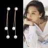 Brincos longos elegantes com pérolas / cristais