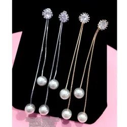 AretesPendientes largos elegantes con perlas / cristal