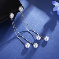 AretesPendientes largos elegantes con perlas / cristal