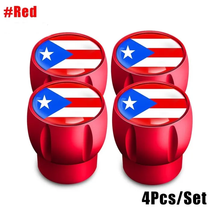 Puerto Rico flagg - dekkventilhetter - universal - aluminium - 4 stk