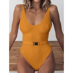Baño y ropaTraje de baño de una pieza sexy acanalado - Monokini brasileño - con cinturón