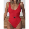 Baño y ropaTraje de baño de una pieza sexy acanalado - Monokini brasileño - con cinturón