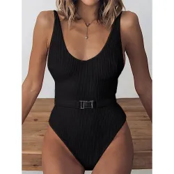 Baño y ropaTraje de baño de una pieza sexy acanalado - Monokini brasileño - con cinturón
