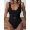 Baño y ropaTraje de baño de una pieza sexy acanalado - Monokini brasileño - con cinturón