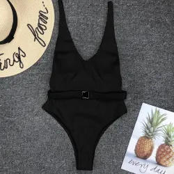 Baño y ropaTraje de baño de una pieza sexy acanalado - Monokini brasileño - con cinturón