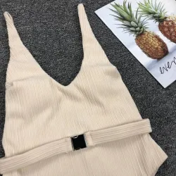 Baño y ropaTraje de baño de una pieza sexy acanalado - Monokini brasileño - con cinturón
