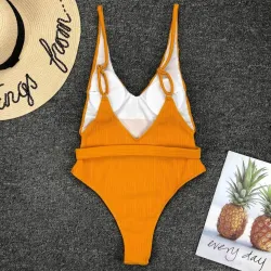 Baño y ropaTraje de baño de una pieza sexy acanalado - Monokini brasileño - con cinturón