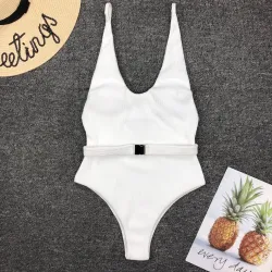 Baño y ropaTraje de baño de una pieza sexy acanalado - Monokini brasileño - con cinturón
