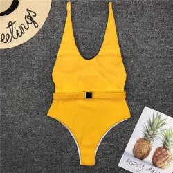 Baño y ropaTraje de baño de una pieza sexy acanalado - Monokini brasileño - con cinturón