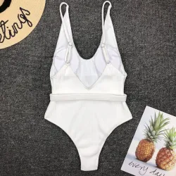 Baño y ropaTraje de baño de una pieza sexy acanalado - Monokini brasileño - con cinturón
