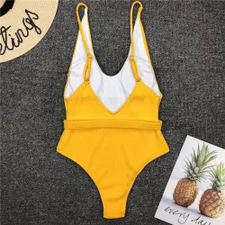 Baño y ropaTraje de baño de una pieza sexy acanalado - Monokini brasileño - con cinturón