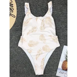 Baño y ropaTraje de baño de una pieza blanco sexy - estampado de hojas - push up