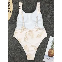 Baño y ropaTraje de baño de una pieza blanco sexy - estampado de hojas - push up