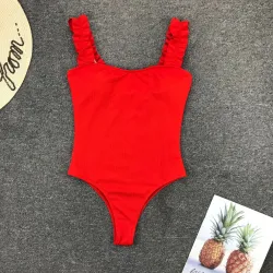 Sexy geribbeld badpak uit één stuk - decoratieve ruches - push-upBadkleding