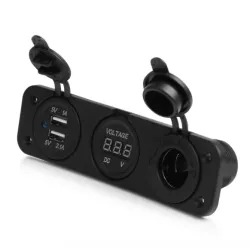 InterruptoresCargador de coche - enchufe con doble USB - encendedor de cigarrillos / medidor de voltaje - pantalla LED digital