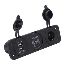 InterruptoresCargador de coche - enchufe con doble USB - encendedor de cigarrillos / medidor de voltaje - pantalla LED digital