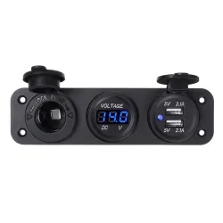 InterruptoresCargador de coche - enchufe con doble USB - encendedor de cigarrillos / medidor de voltaje - pantalla LED digital