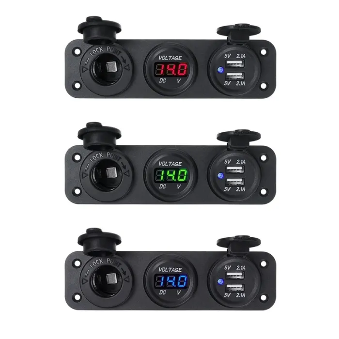 Autoladegerät - Steckdose mit Dual-USB - Zigarettenanzünder / Spannungsmesser - digitales LED-Display