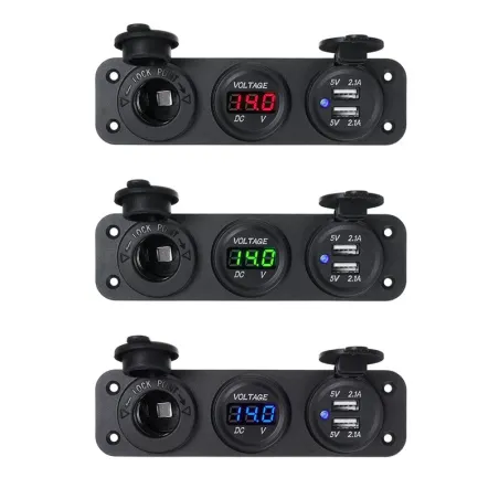 Autoladegerät - Steckdose mit Dual-USB - Zigarettenanzünder / Spannungsmesser - digitales LED-Display