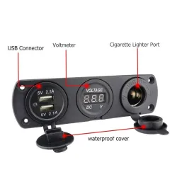 Autoladegerät - Steckdose mit Dual-USB - Zigarettenanzünder / Spannungsmesser - digitales LED-Display