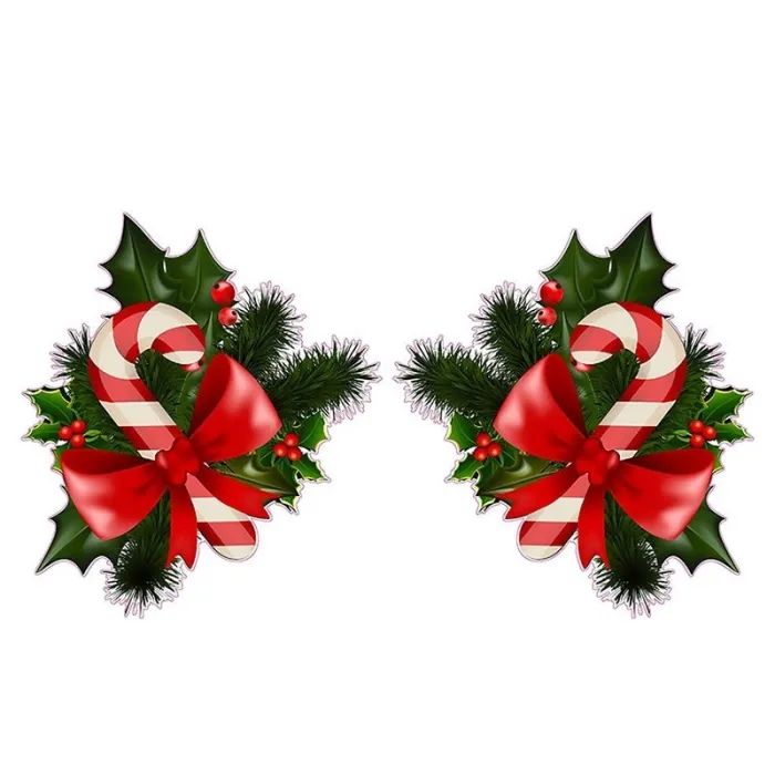 Canne en bonbon de Noël avec gui - autocollant en vinyle pour voiture et mur - 13 * 7,2 cm