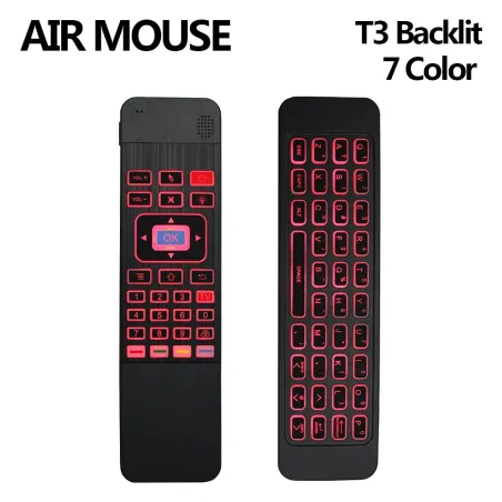 T3 6-Axis Gyro - Air Mouse - 2.4G - sans fil - rétroéclairé 7 couleurs - Télécommande intelligente - avec clavier QWERTY